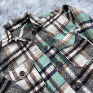 Altar'd State Plaid Jacket - Green, Brown, Cream
